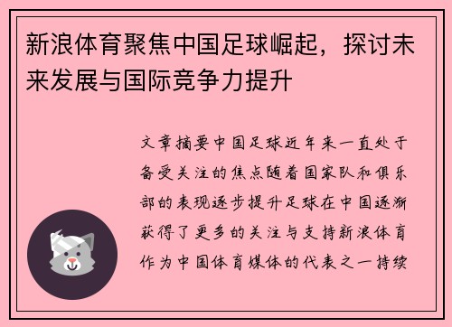 新浪体育聚焦中国足球崛起，探讨未来发展与国际竞争力提升